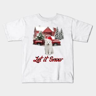 Samoyed Dog Let It Snow Tree Farm Red Truck Christmas Kids T-Shirt